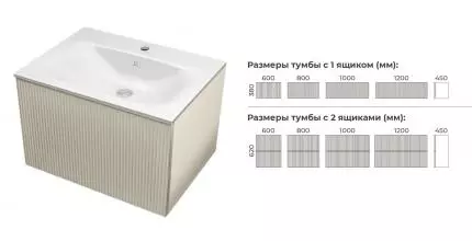 Тумба с раковиной «Terminus» Евромикс 80 с 1 ящиком (Оптима 80) подвесная айвари
