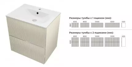 Тумба с раковиной «Terminus» Евромикс 80 с 2 ящиками (Оптима 80) подвесная айвари