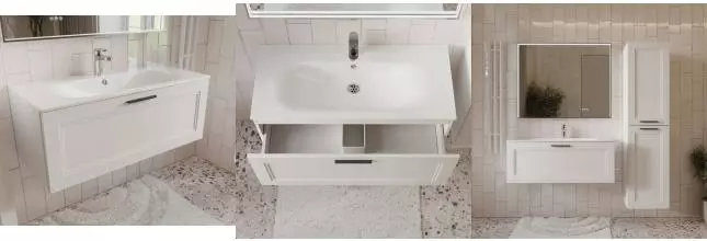 Тумба с раковиной «Terminus» Классик 100 с 1 ящиком (Оптима 100) подвесная белая