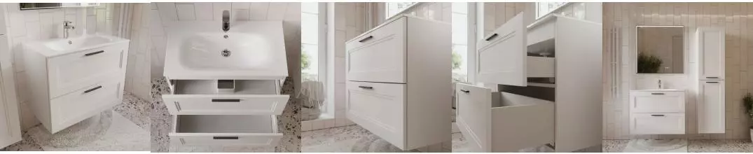 Тумба с раковиной «Terminus» Классик 80 с 2 ящиками (Оптима 80) подвесная белая