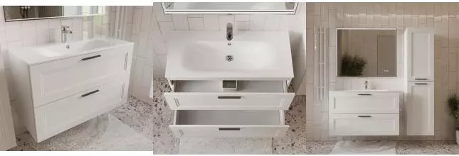 Тумба с раковиной «Terminus» Классик 100 с 2 ящиками (Оптима 100) подвесная белая