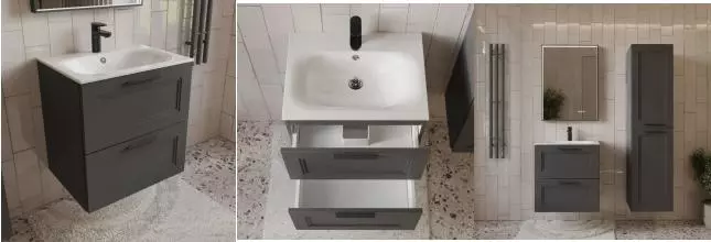 Тумба с раковиной «Terminus» Классик 60 с 2 ящиками (Оптима 60) подвесная графит