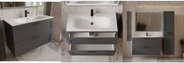 Тумба с раковиной «Terminus» Классик 100 с 2 ящиками (Оптима 100) подвесная графит Тумба с раковиной «Terminus» Классик 100 с 2 ящиками (Оптима 100) подвесная графит