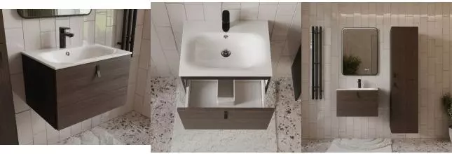 Тумба с раковиной «Terminus» Контур 60 с 1 ящиком (Оптима 60) подвесная венге/графит Тумба с раковиной «Terminus» Контур 60 с 1 ящиком (Оптима 60) подвесная венге/графит