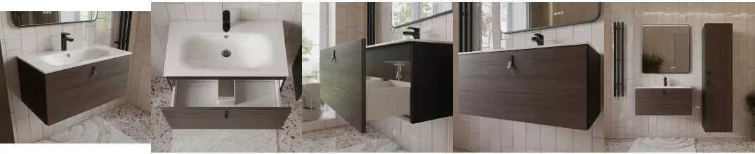 Тумба с раковиной «Terminus» Контур 80 с 1 ящиком (Оптима 80) подвесная венге/графит