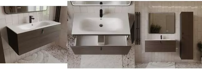 Тумба с раковиной «Terminus» Контур 100 с 1 ящиком (Оптима 100) подвесная венге/графит