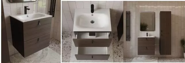 Тумба с раковиной «Terminus» Контур 60 с 2 ящиками (Оптима 60) подвесная венге/графит Тумба с раковиной «Terminus» Контур 60 с 2 ящиками (Оптима 60) подвесная венге/графит