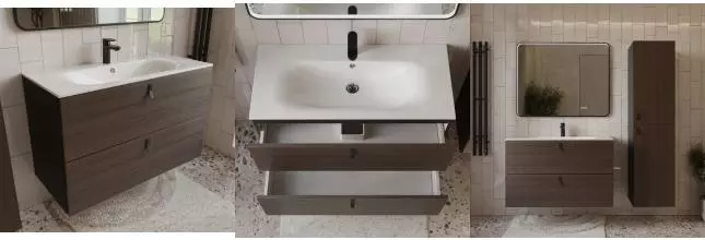 Тумба с раковиной «Terminus» Контур 100 с 2 ящиками (Оптима 100) подвесная венге/графит Тумба с раковиной «Terminus» Контур 100 с 2 ящиками (Оптима 100) подвесная венге/графит