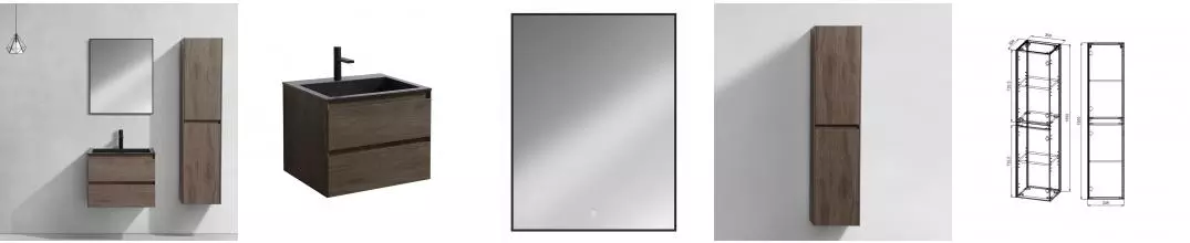 Мебель для ванной подвесная «Vincea» Luka 60 с 2 ящиками R.Oak раковина чёрная Мебель для ванной подвесная «Vincea» Luka 60 с 2 ящиками R.Oak раковина чёрная