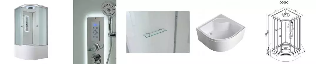 Душевая кабина «AvaCan» D5090 LED 90/90 высокий поддон матовая/белая с гидромассажем с электрикой Душевая кабина «AvaCan» D5090 LED 90/90 высокий поддон матовая/белая с гидромассажем с электрикой