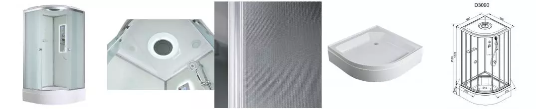 Душевая кабина «AvaCan» D3090 LED 90/90 средний поддон матовая/белая с гидромассажем с электрикой