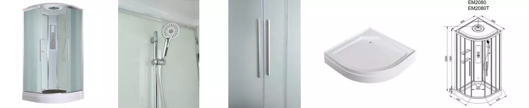 Душевая кабина «AvaCan» EM2080 LED 80/80 низкий поддон матовая/белая с гидромассажем с электрикой