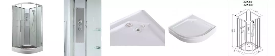 Душевая кабина «AvaCan» EM2080 NT 80/80 низкий поддон прозрачная/белая без крыши