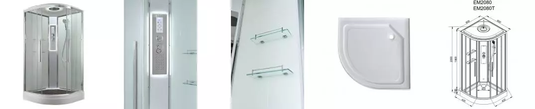 Душевая кабина «AvaCan» EM2080 LEDT 80/80 низкий поддон прозрачная/белая с гидромассажем с электрикой