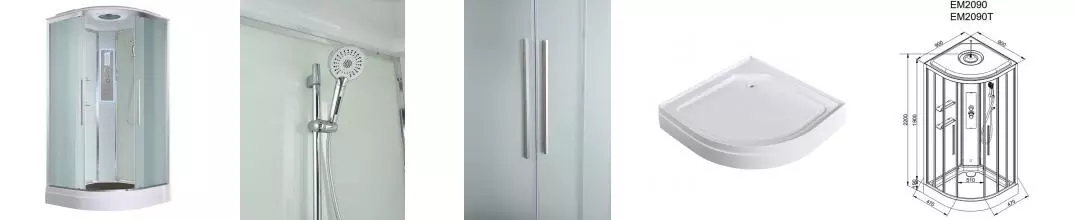Душевая кабина «AvaCan» EM2090 LED 90/90 низкий поддон матовая/белая с гидромассажем с электрикой