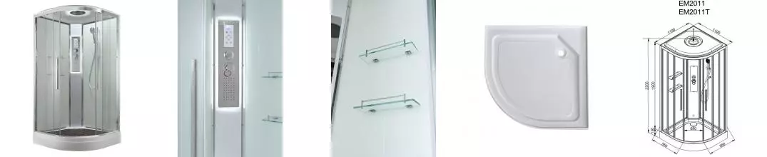 Душевая кабина «AvaCan» EM2011 LEDT 110/110 низкий поддон прозрачная/белая с гидромассажем с электрикой