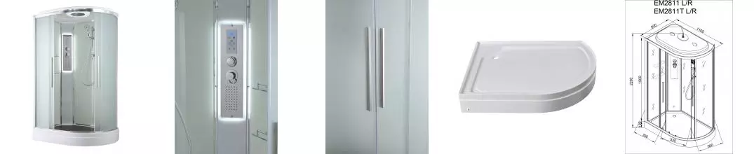 Душевая кабина «AvaCan» EM2811L LED 110/80 низкий поддон матовая/белая с гидромассажем с электрикой левая
