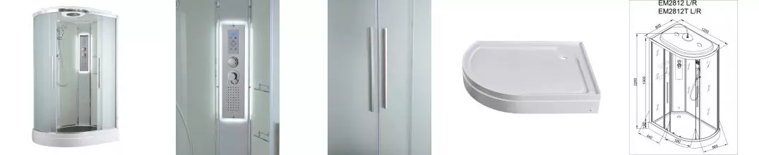 Душевая кабина «AvaCan» EM2812R LED 120/80 низкий поддон матовая/белая с гидромассажем с электрикой правая