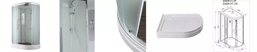 Душевая кабина «AvaCan» EM2812L 120/80 низкий поддон матовая/белая левая