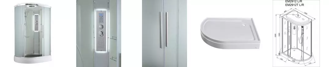 Душевая кабина «AvaCan» EM2912R LED 120/90 низкий поддон матовая/белая с гидромассажем с электрикой правая