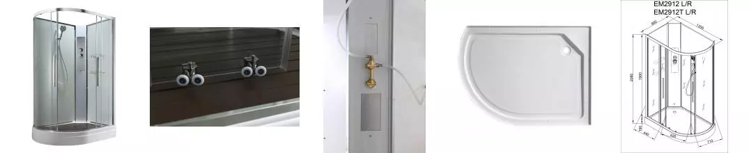 Душевая кабина «AvaCan» EM2912R NT 120/90 низкий поддон прозрачная/белая без крыши правая