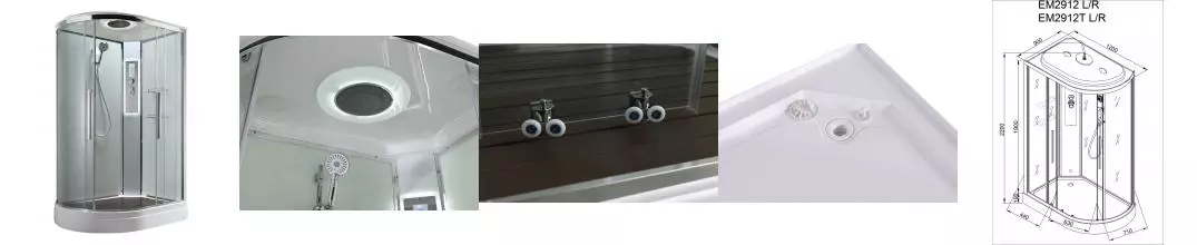 Душевая кабина «AvaCan» EM2912R LEDT 120/90 низкий поддон прозрачная/белая с гидромассажем с электрикой правая
