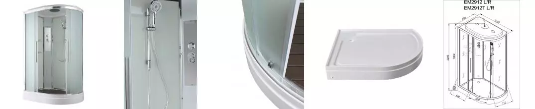 Душевая кабина «AvaCan» EM2912L 120/90 низкий поддон матовая/белая левая
