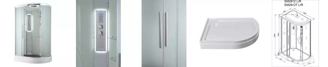 Душевая кабина «AvaCan» EM2912L LED 120/90 низкий поддон матовая/белая с гидромассажем с электрикой левая