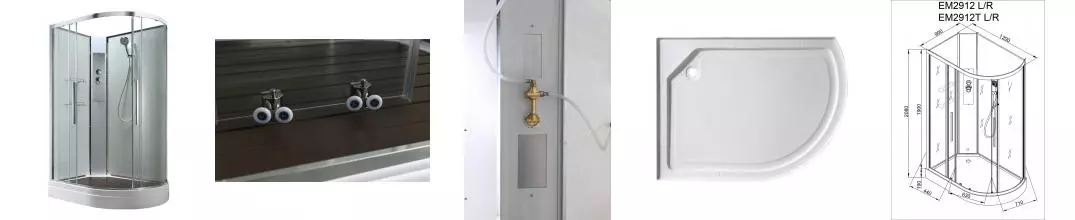 Душевая кабина «AvaCan» EM2912L NT 120/90 низкий поддон прозрачная/белая без крыши левая