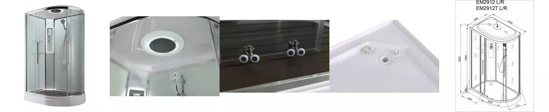 Душевая кабина «AvaCan» EM2912L LEDT 120/90 низкий поддон прозрачная/белая с гидромассажем с электрикой левая