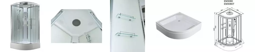 Душевая кабина «AvaCan» EM3080 T 80/80 средний поддон прозрачная/белая