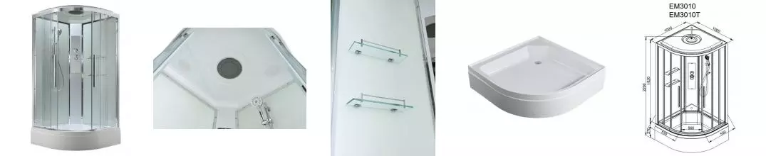 Душевая кабина «AvaCan» EM3010 T 100/100 средний поддон прозрачная/белая