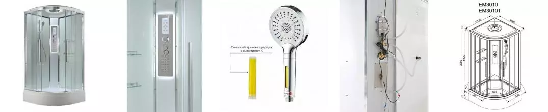 Душевая кабина «AvaCan» EM3010 LEDT 100/100 средний поддон прозрачная/белая с гидромассажем с электрикой Душевая кабина «AvaCan» EM3010 LEDT 100/100 средний поддон прозрачная/белая с гидромассажем с электрикой