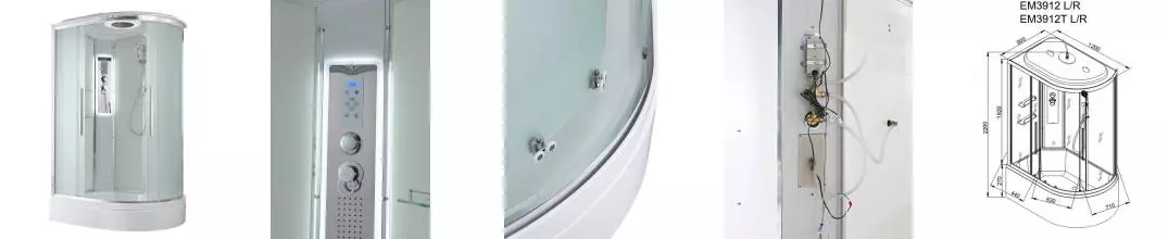 Душевая кабина «AvaCan» EM3912L LED 120/90 средний поддон матовая/белая с гидромассажем с электрикой левая Душевая кабина «AvaCan» EM3912L LED 120/90 средний поддон матовая/белая с гидромассажем с электрикой левая