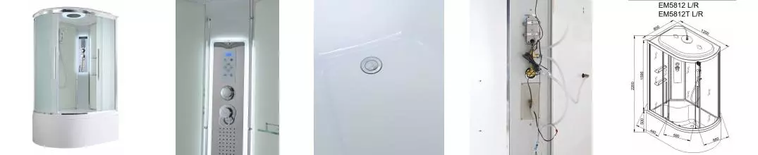 Душевая кабина «AvaCan» EM5812R LED 120/80 высокий поддон матовая/белая с гидромассажем с электрикой правая