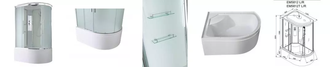 Душевая кабина «AvaCan» EM5812L 120/80 высокий поддон матовая/белая левая