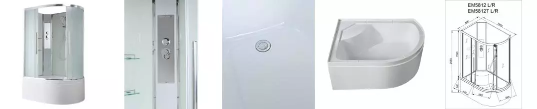 Душевая кабина «AvaCan» EM5812L N 120/80 высокий поддон матовая/белая без крыши левая Душевая кабина «AvaCan» EM5812L N 120/80 высокий поддон матовая/белая без крыши левая