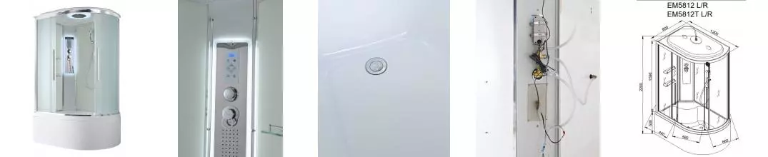 Душевая кабина «AvaCan» EM5812L LED 120/80 высокий поддон матовая/белая с гидромассажем с электрикой левая