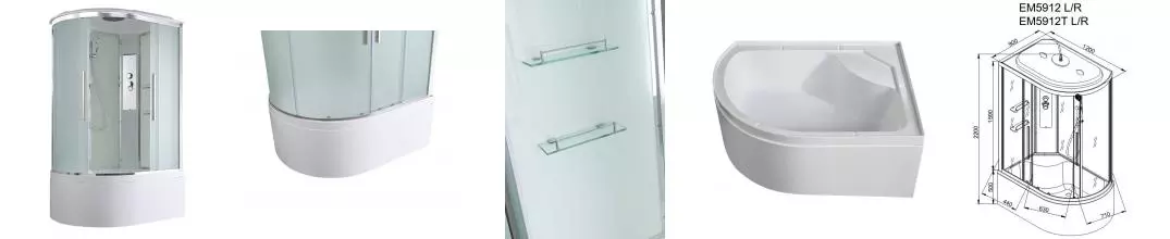 Душевая кабина «AvaCan» EM5912R 120/90 высокий поддон матовая/белая правая