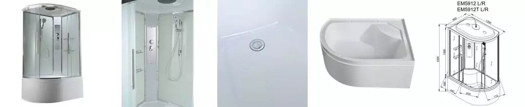 Душевая кабина «AvaCan» EM5912R T 120/90 высокий поддон прозрачная/белая правая Душевая кабина «AvaCan» EM5912R T 120/90 высокий поддон прозрачная/белая правая