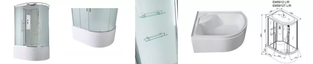 Душевая кабина «AvaCan» EM5912L 120/90 высокий поддон матовая/белая левая