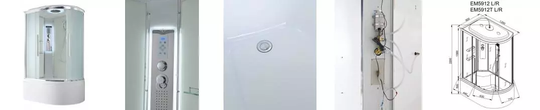 Душевая кабина «AvaCan» EM5912L LED 120/90 высокий поддон матовая/белая с гидромассажем с электрикой левая