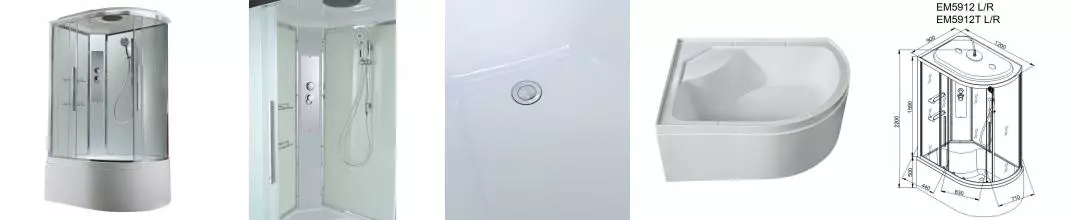 Душевая кабина «AvaCan» EM5912L T 120/90 высокий поддон прозрачная/белая левая Душевая кабина «AvaCan» EM5912L T 120/90 высокий поддон прозрачная/белая левая