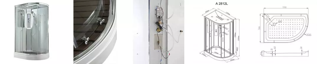 Душевая кабина «AvaCan» A2812L LED 120/80 низкий поддон прозрачная/белая с гидромассажем с электрикой левая