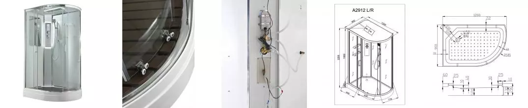 Душевая кабина «AvaCan» A2912L LED 120/90 низкий поддон прозрачная/белая с гидромассажем с электрикой левая