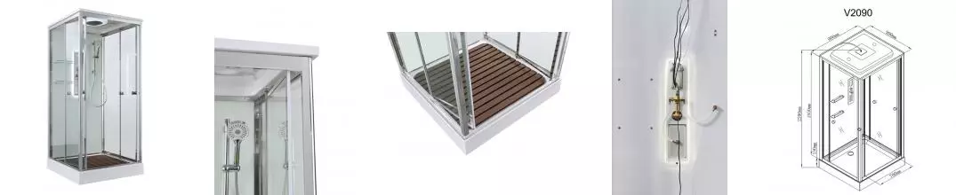 Душевая кабина «AvaCan» V2090LED 90/90 низкий поддон прозрачная/белая с гидромассажем с электрикой