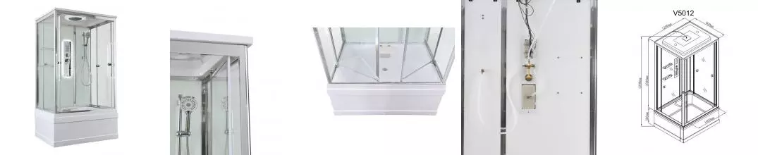 Душевая кабина «AvaCan» V5012LED 120/90 высокий поддон прозрачная/белая с гидромассажем с электрикой