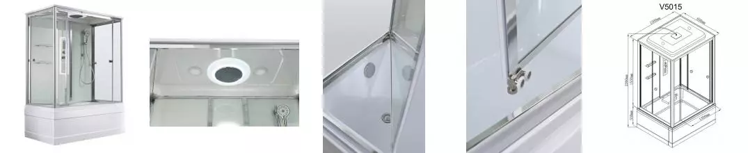 Душевой бокс «AvaCan» V5015LED 150/85 высокий поддон прозрачный/белый с гидромассажем с электрикой Душевой бокс «AvaCan» V5015LED 150/85 высокий поддон прозрачный/белый с гидромассажем с электрикой