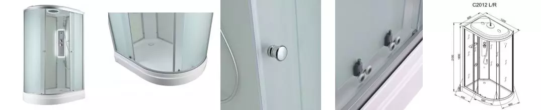 Душевая кабина «AvaCan» C2012R LED 120/80 низкий поддон матовая/белая с гидромассажем с электрикой правая