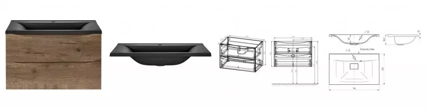 Тумба с раковиной «Vincea» Mia 75 (75/45 черная) подвесная V.Oak Тумба с раковиной «Vincea» Mia 75 (75/45 черная) подвесная V.Oak